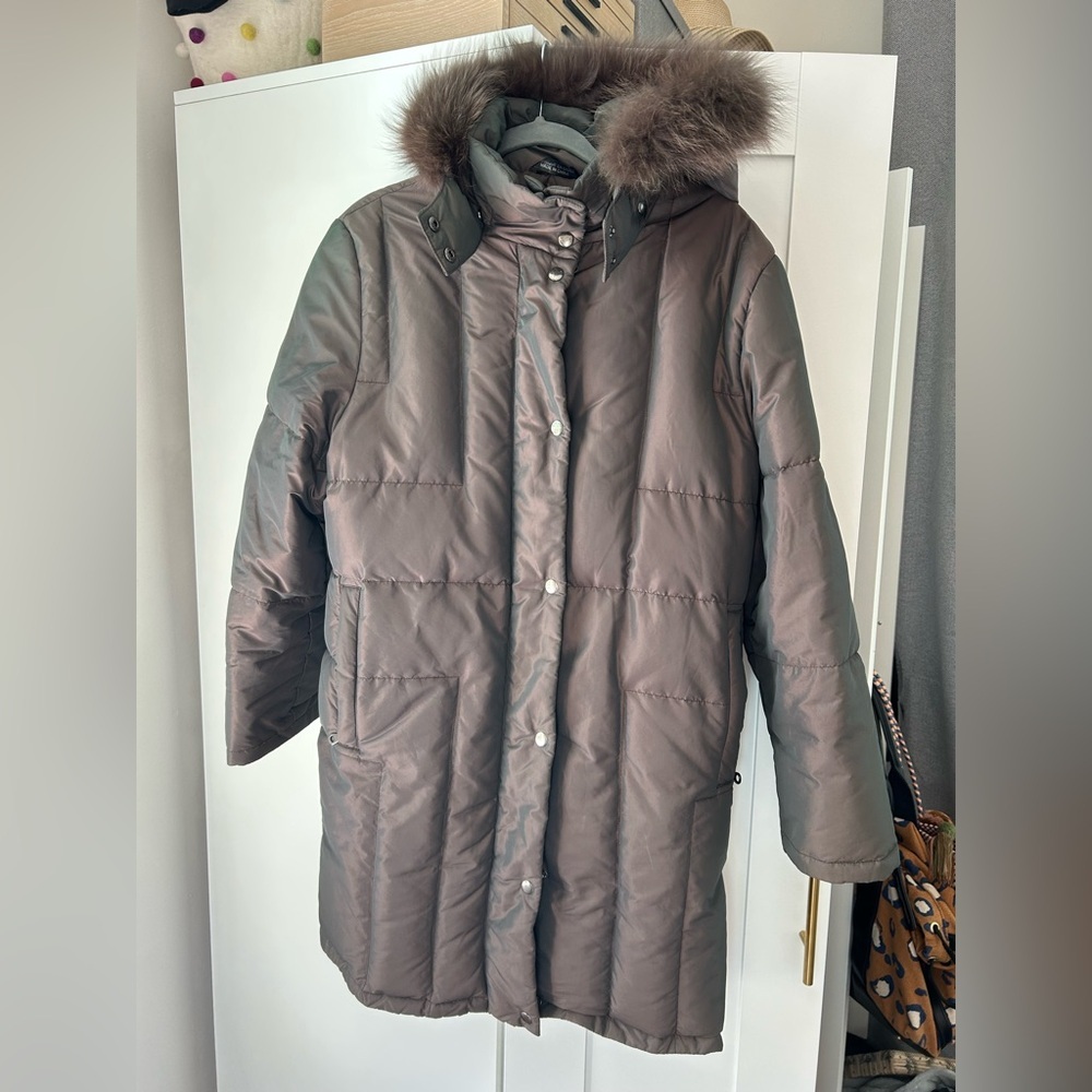 Womens UD Utex Design Brown Irridecent Goose Down-Fill High Coat Size M